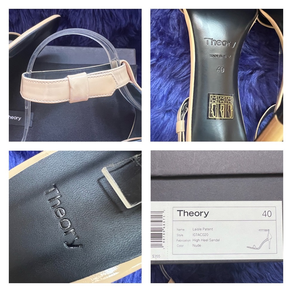 New! THEORY Glossy Patent Strappy Heeled Sandals - Picture 13 of 13